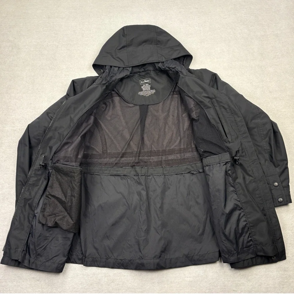 LL Bean Rain Jacket Womens 1X Black H2OFF Hooded Parka Windbreaker Coat 287460